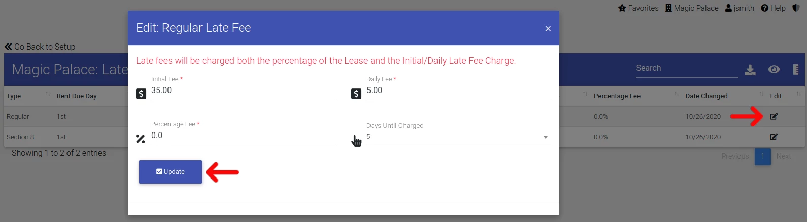 Updating Late Fees in Property Management Software