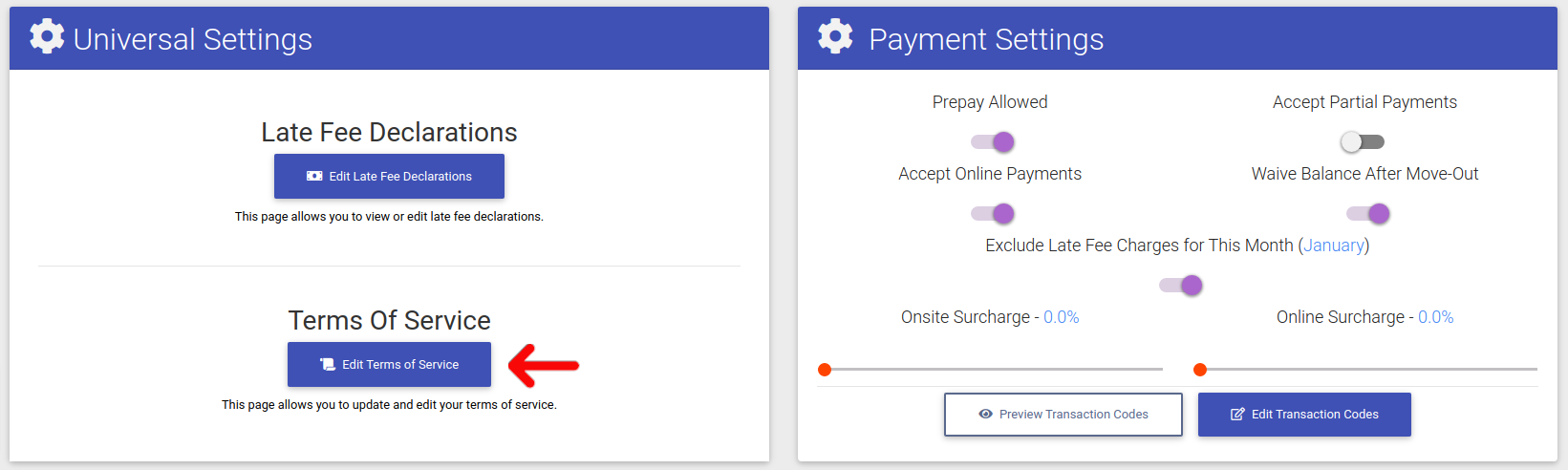Editing Terms of Service in Property Management Software