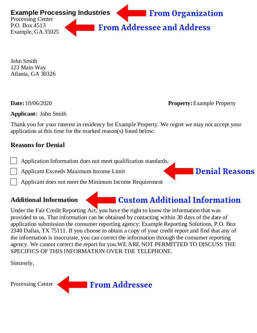 Application Denial Letter Example