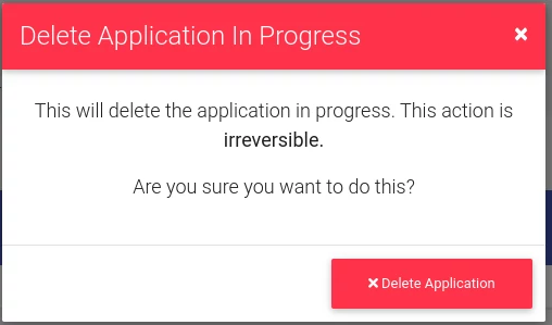 Delete confirmation for applications in progress