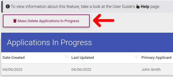 Mass Delete Applications Button