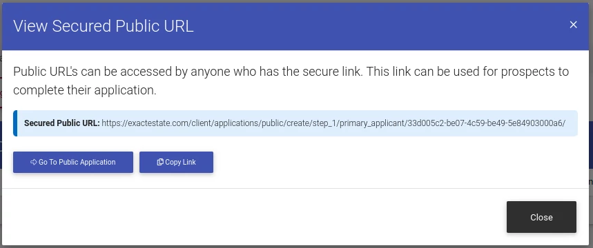 Pop-Up showing details for public application URLs