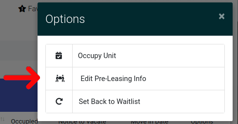Selecting Occupy Unit link in ExactEstate