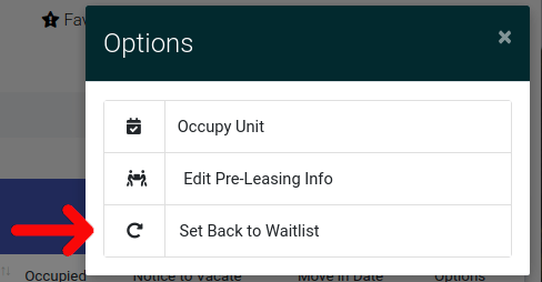 Selecting waitlist link in ExactEstate