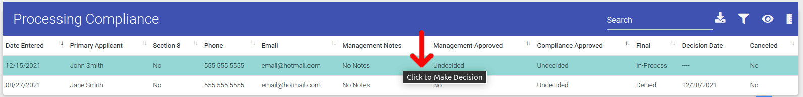 Selecting processing management link in ExactEstate