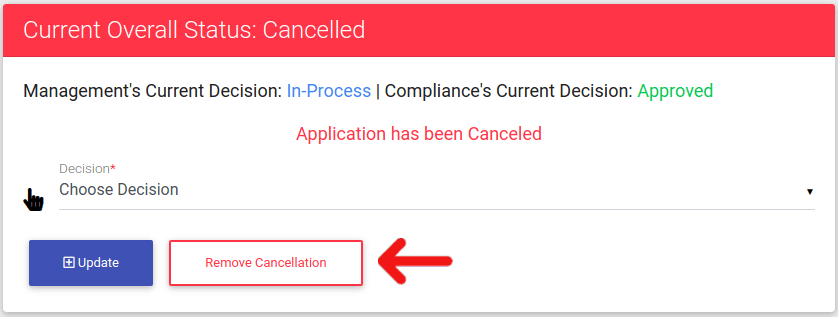 Restoring a cancelled application in ExactEstate