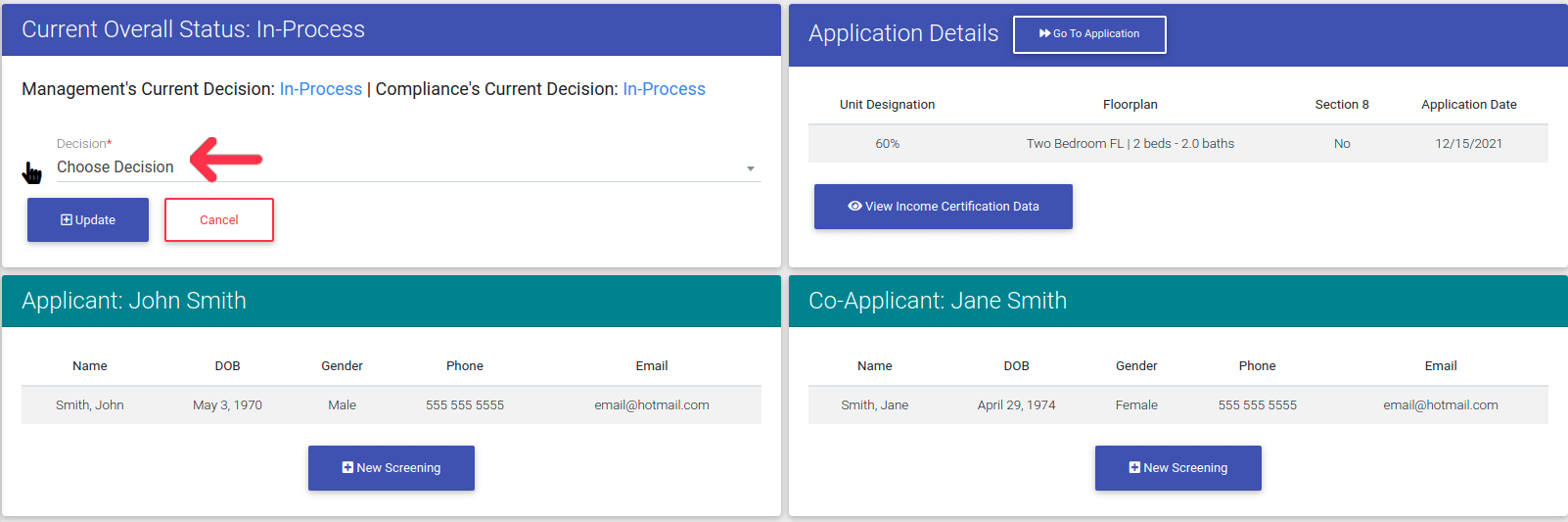 Selecting Decision For Application