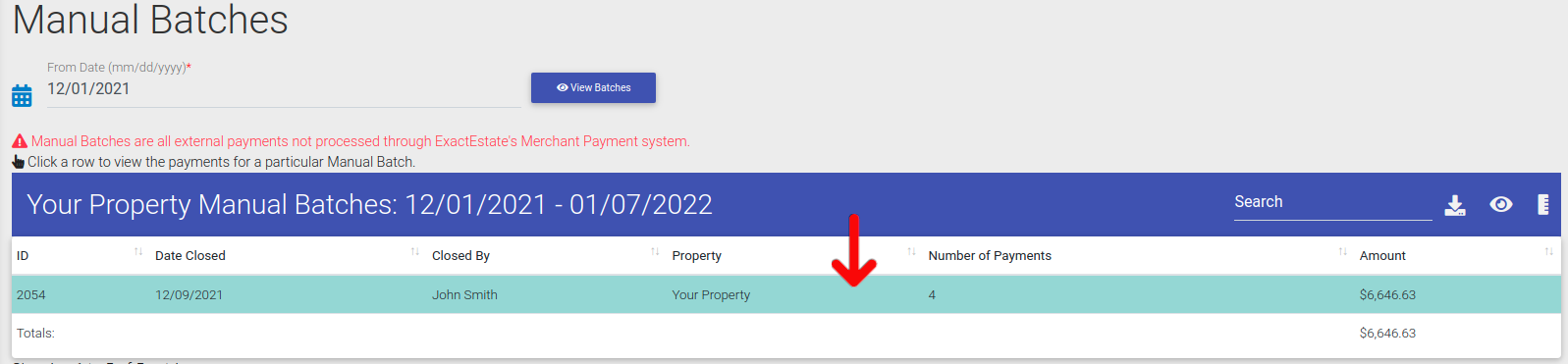 Selecting Batches in Property Management Software