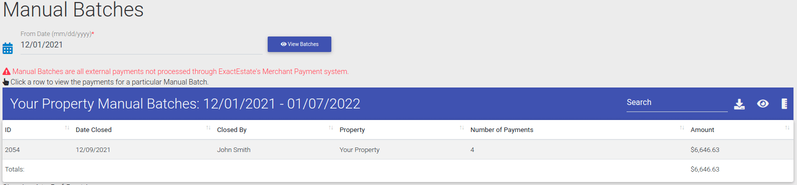 Manual Batches in Property Management Software