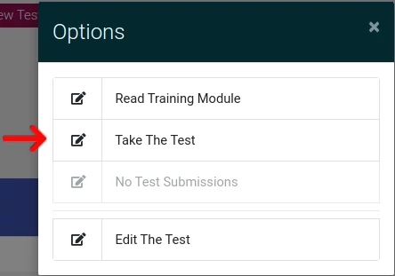 Take the Test button for training modules