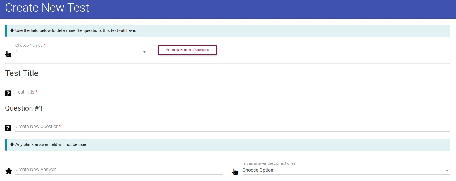 Create New Test Button