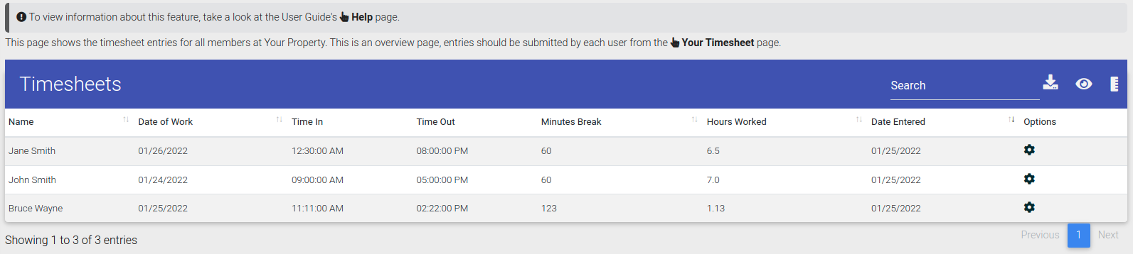 All Time Sheets for Property Management Software