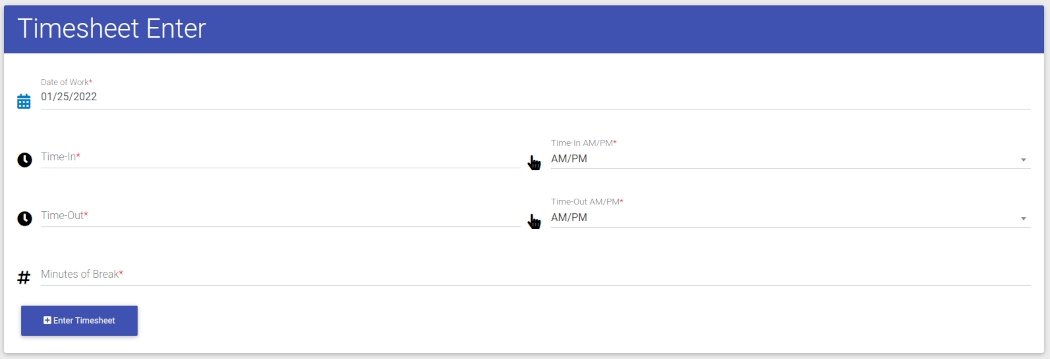 Enter Time Sheet Form for Property Management Software
