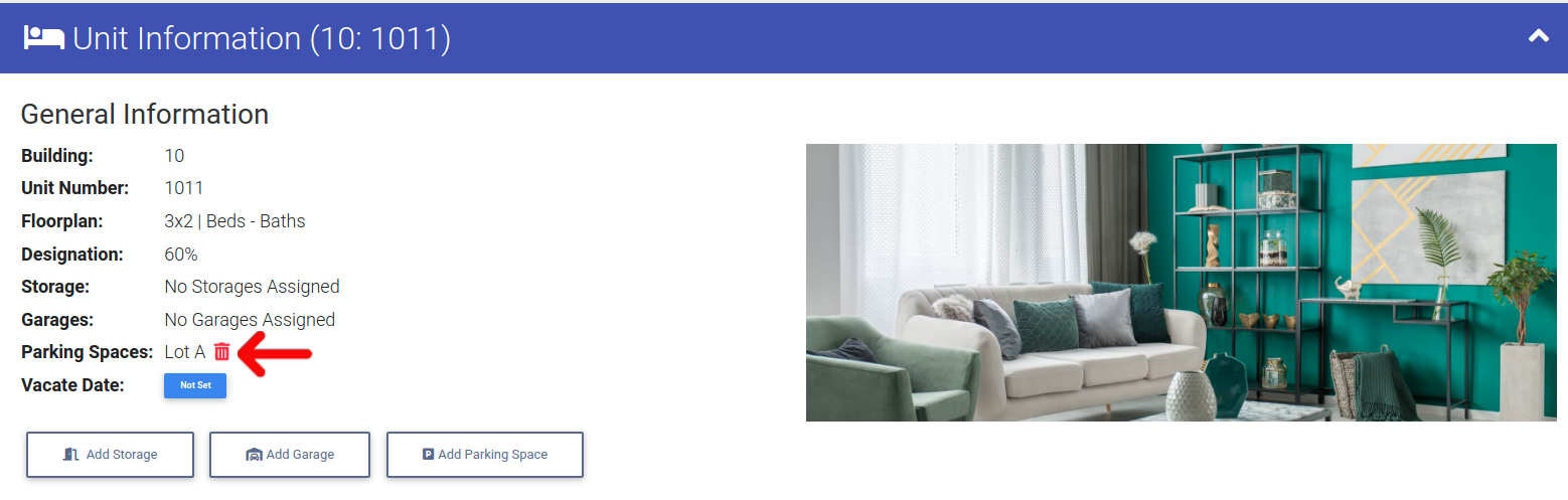 Removing Parking Location On Unit with Property Management Software