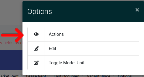 Unit Actions Menu for Property Management Software