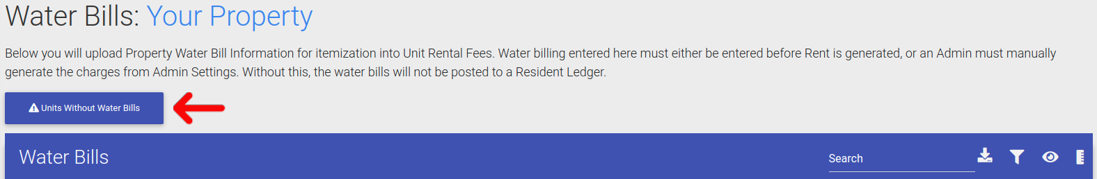 Units without Water Bills navigation link property management software