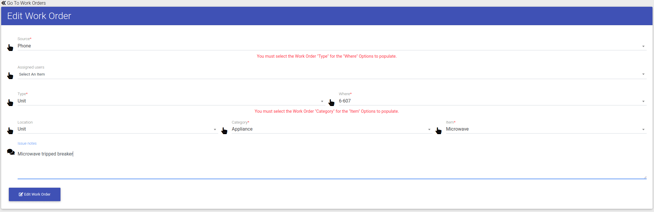 Work Order Detail Page